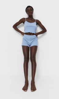 Stradivarius Пижамный Топ На Бретелях Синий Деним M