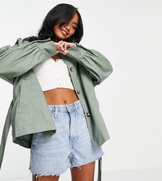 Куртка цвета хаки с отделкой на рукавах ASOS DESIGN Petite-Светло-бежевый цвет