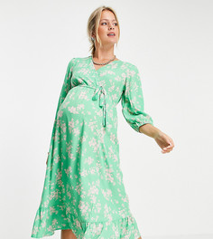 Зеленое платье миди с запахом и узором New Look Maternity-Зеленый цвет