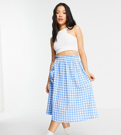 Юбка миди в сине-белую клетку с карманом ASOS DESIGN Petite-Голубой