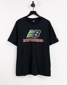 Черная футболка с неоновым логотипом New Balance-Серый