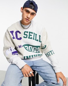 Oversized-свитшот с комбинированным французским принтом в университетском стиле от комплекта ASOS DESIGN-Серый