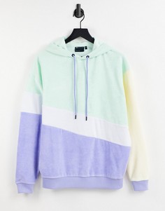 Голубой махровый oversized-худи в стиле колор блок от комплекта ASOS DESIGN-Зеленый цвет