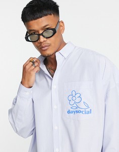 Футболка в стиле "super oversized" в полоску и с принтом "Day Social" на груди ASOS DESIGN-Голубой