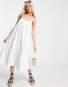 Белый сарафан миди на бретельках с баской ASOS DESIGN
