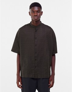 Черная oversized-рубашка в клетку Bershka-Черный цвет
