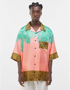 Розовая oversized-рубашка с принтом «Paradise» на спине Bershka-Розовый цвет
