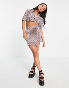 Трикотажная мини-юбка с геометрическом принтом и запахом в стиле 90-х ASOS DESIGN-Multi