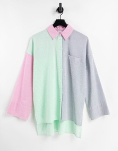 Рубашка из жатой ткани в винтажном стиле с полосами синего, зеленого и розового цветов ASOS DESIGN-Multi