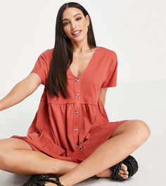 Свободное платье мини имбирного цвета на пуговицах ASOS DESIGN Tall-Оранжевый цвет