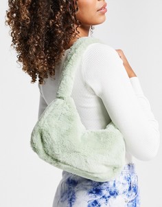 Шалфейно-зеленая сумка на плечо в стиле 90-х из искусственного меха ASOS DESIGN-Зеленый цвет