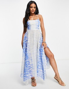 Голубое летящее пляжное платье миди с принтом неба ASOS DESIGN-Multi