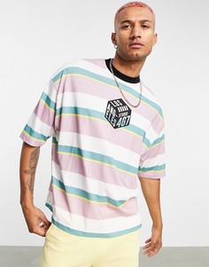 Сиреневая oversized-футболка из органического хлопка в полоску с принтом на груди ASOS DESIGN-Фиолетовый цвет
