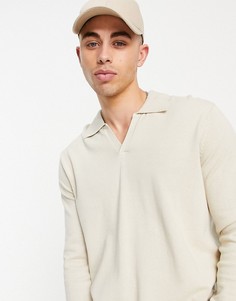 Бежевое трикотажное поло из хлопка с разрезом на вороте ASOS DESIGN-Светло-бежевый