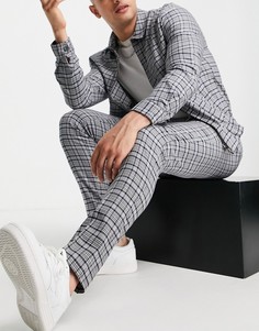 Строгие зауженные брюки от комплекта в синюю шотландскую клетку ASOS DESIGN-Голубой