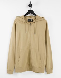Худи бежевого цвета из легкого органического хлопка на молнии ASOS DESIGN-Зеленый цвет