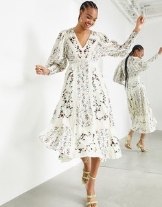 Платье миди с цветочной вышивкой и кружевными вставками ASOS EDITION-Multi