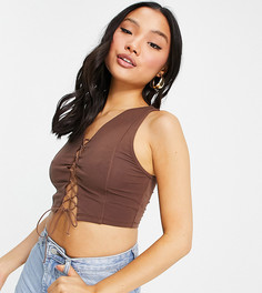 Коричневый кроп-топ со шнуровкой и наружными швами ASOS DESIGN Petite-Коричневый цвет