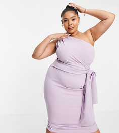 Сиреневое платье миди на одно плечо с декоративным узлом сбоку ASOS DESIGN Curve-Фиолетовый цвет