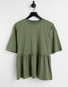 Свободный топ в стиле casual цвета хаки с короткими рукавами ASOS DESIGN-Зеленый цвет