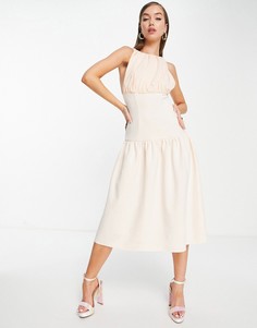 Персиковое платье миди из поплина с заниженной талией и расклешенной юбкой ASOS DESIGN-Зеленый цвет