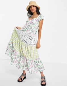 Ярусное платье макси с комбинированными принтами ASOS DESIGN-Multi