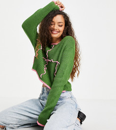 Зеленый джемпер с контрастными швами ASOS DESIGN Petite-Зеленый цвет