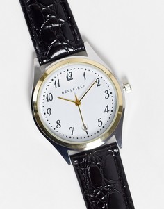 Мужские часы с черным кожаным ремешком и белым циферблатом Bellfield-Черный цвет