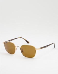 Солнцезащитные очки в золотистой прямоугольной оправе в стиле унисекс Ray-Ban 0RB3664-Золотистый
