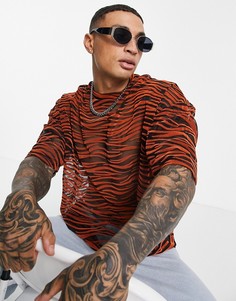 Оранжевая футболка в стиле oversized с фактурным «выжженным» звериным узором ASOS DESIGN-Оранжевый цвет