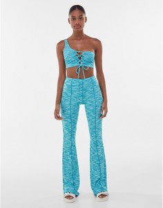 Голубые меланжевые расклешенные брюки (от комплекта) Bershka-Голубой