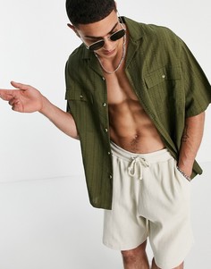 Фактурная oversized-рубашка цвета хаки в утилитарном стиле ASOS DESIGN-Зеленый цвет