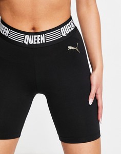 Черные шорты-леггинсы с окантовкой и золотистой отделкой Puma Queen-Черный цвет