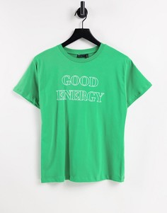 Футболка ярко-зеленого цвета с принтом "Good Energy" ASOS DESIGN-Зеленый цвет