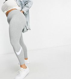 Серые леггинсы с логотипом-галочкой на штанине Nike Plus-Черный цвет