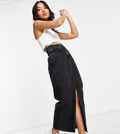 Черная выбеленная джинсовая юбка макси в стиле 90-х из смесового органического хлопка ASOS DESIGN Petite-Черный цвет