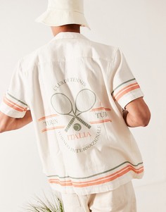 Свободная рубашка из фактурной ткани с принтом "Tennis" и отложным воротником ASOS DESIGN-Белый