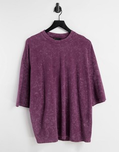 Бордовая oversized-футболка из пике с эффектом кислотной стирки ASOS DESIGN-Красный