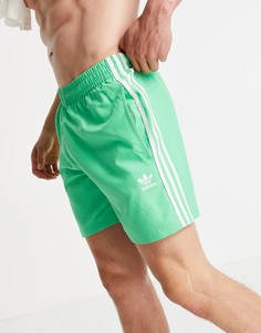 Зеленые шорты для плавания с тремя полосками adidas Originals adicolor-Зеленый цвет