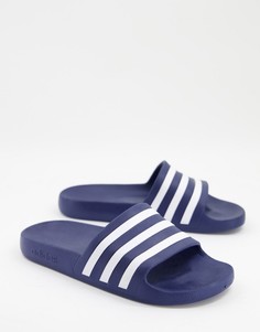 Шлепанцы темно-синего и белого цветов adidas Training Adilette-Темно-синий
