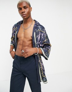 Атласная рубашка в стиле "super oversized" с логотипом ASOS DESIGN-Multi