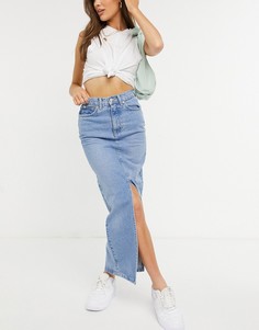 Выбеленная джинсовая юбка макси в стиле 90-х из смесового органического хлопка ASOS DESIGN-Голубой