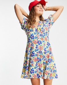 Платье мини на пуговицах с цветочным принтом Topshop Hand Drawn Primary-Multi