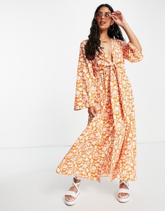 Платье миди с завязкой и цветочным принтом в стиле 70-х ASOS DESIGN-Multi