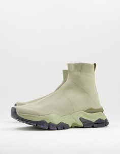 Шалфейно-зеленые трикотажные кроссовки-носки ASOS DESIGN-Зеленый цвет