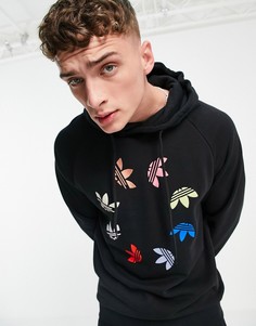 Черный худи с акцентным деформированным логотипом-трилистником adidas Originals-Черный цвет