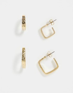Набор из 2 пар золотистых квадратных серег Pieces-Золотистый