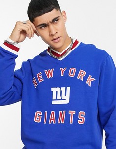 Синий свитшот с V-образным вырезом и принтом "NY Giants" ASOS DESIGN-Голубой