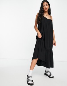 Черный сарафан миди на бретельках и с оборкой по нижнему краю ASOS DESIGN-Черный цвет