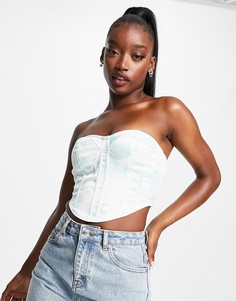 Корсетный топ голубого цвета с цветочным принтом и вырезом сердечком Missguided-Голубой
